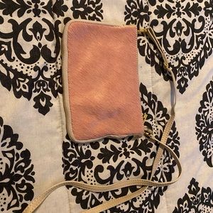 Pink fur & leather crossbody bag